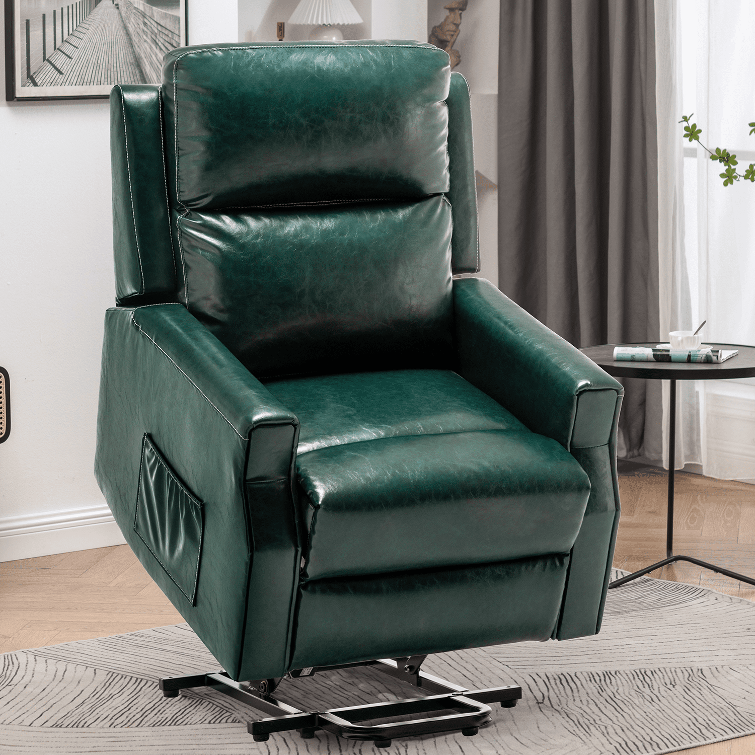 Erommy Electric Power Lift Recliner, PU Leather Massage Lounge Chair for Elderly, Green