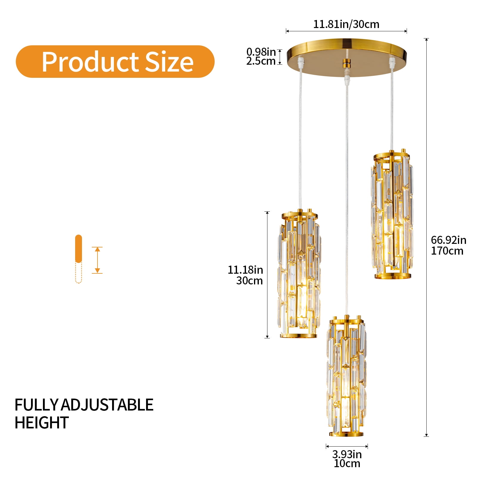 Modern Pendant Lighting, ZHLWIN Mini Crystal Chandeliers,Adjustable Pendant Light Fixture for Kitchen Island Dinning Room Bedroom, Gold