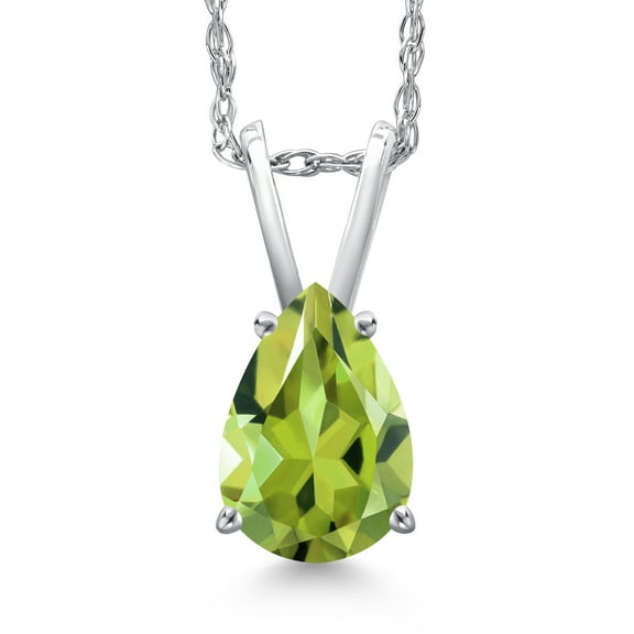 Gem Stone King 10K White Gold Green Peridot Pendant Necklace for Women | 1.84 Cttw | Gemstone August Birthstone | Pear Shape 10X7MM | With 18 inch Chain