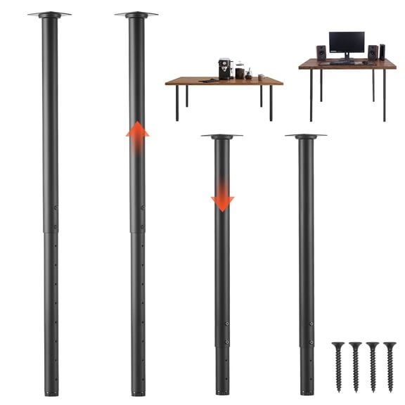 VEVOR Adjustable Table Legs, 24-40 in Round Steel Furniture Legs, 1200 lbs Max Load Heavy Duty, Quick Installation, Ideal for Home Office Desk DIY, Coffee Dinner Bar Tables, Workbenches, 4 PCS, Black