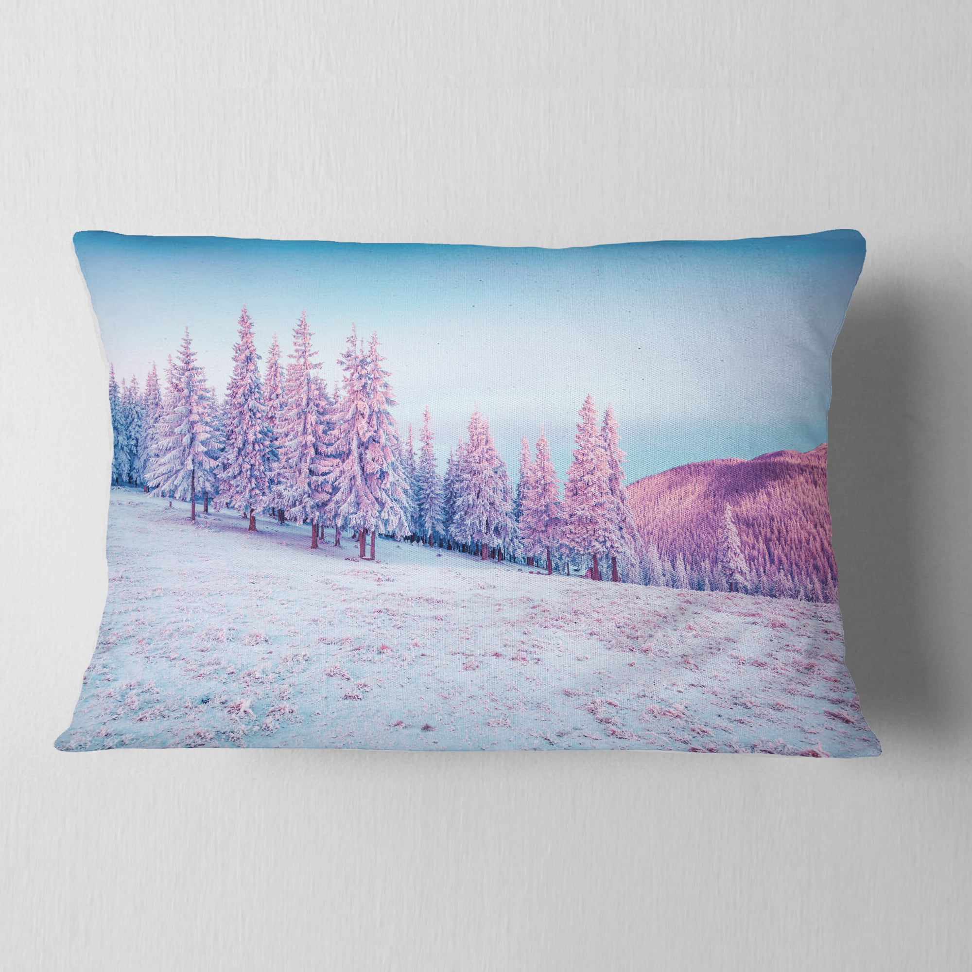 Designart Winter Sunrise in Mountains - Landscape Photography Throw Pillow - 12x20