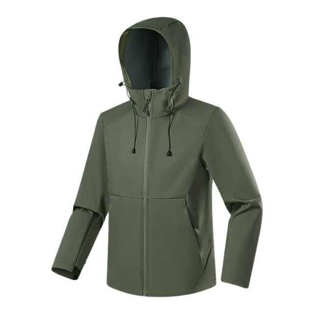 WRKEKC Men's Storm Jacket Windproof Waterproof Hooded Alpine Mountaineering Coat with Long Sleeves for All-Weather Outdoor Protection in Solid Color Army Green XXL