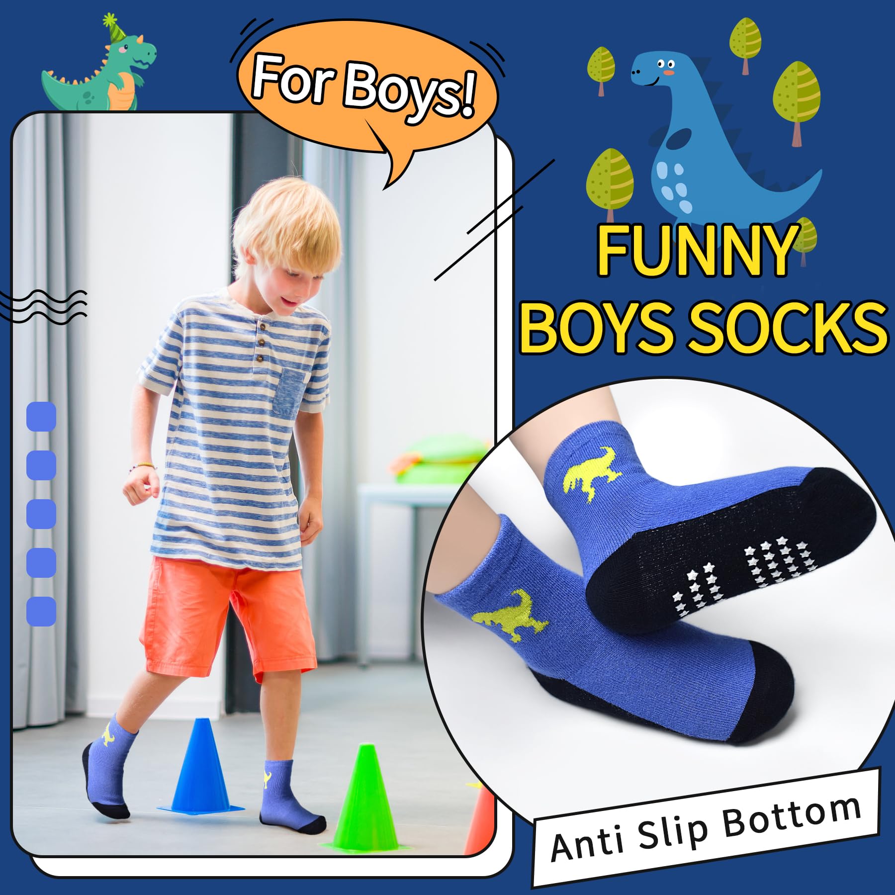 ELUTONG Non-Slip Toddler Crew Socks, 12 Pairs with Grip photo 3