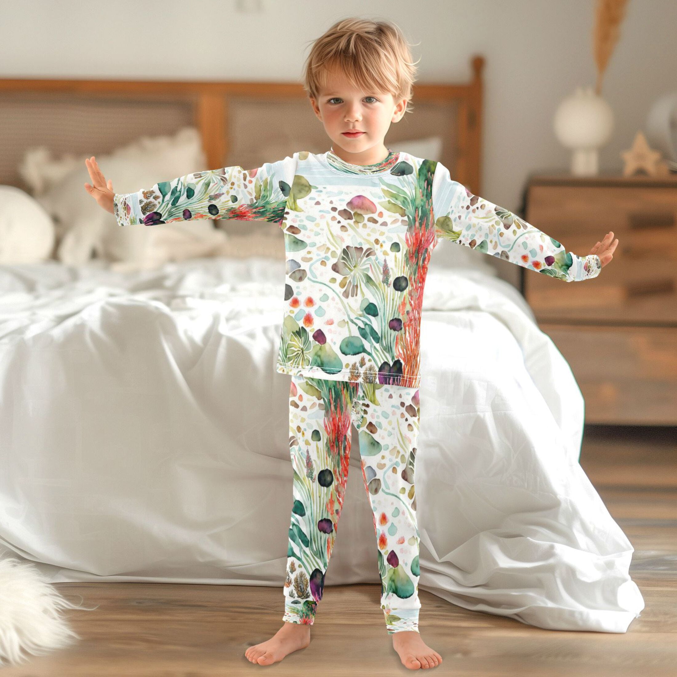 RMDQTR Cotton Pajama Set - 95% Cotton Soft Breathable Elastic Waist Round Neck Sleepwear for 18M-8Y Pondside Chandelier Fusang