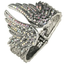 Guardian Angel Wing Hinged Bangle Bracelets Fit Wrist Size 6.5 to 7.5 inch Women Biker Jewelry