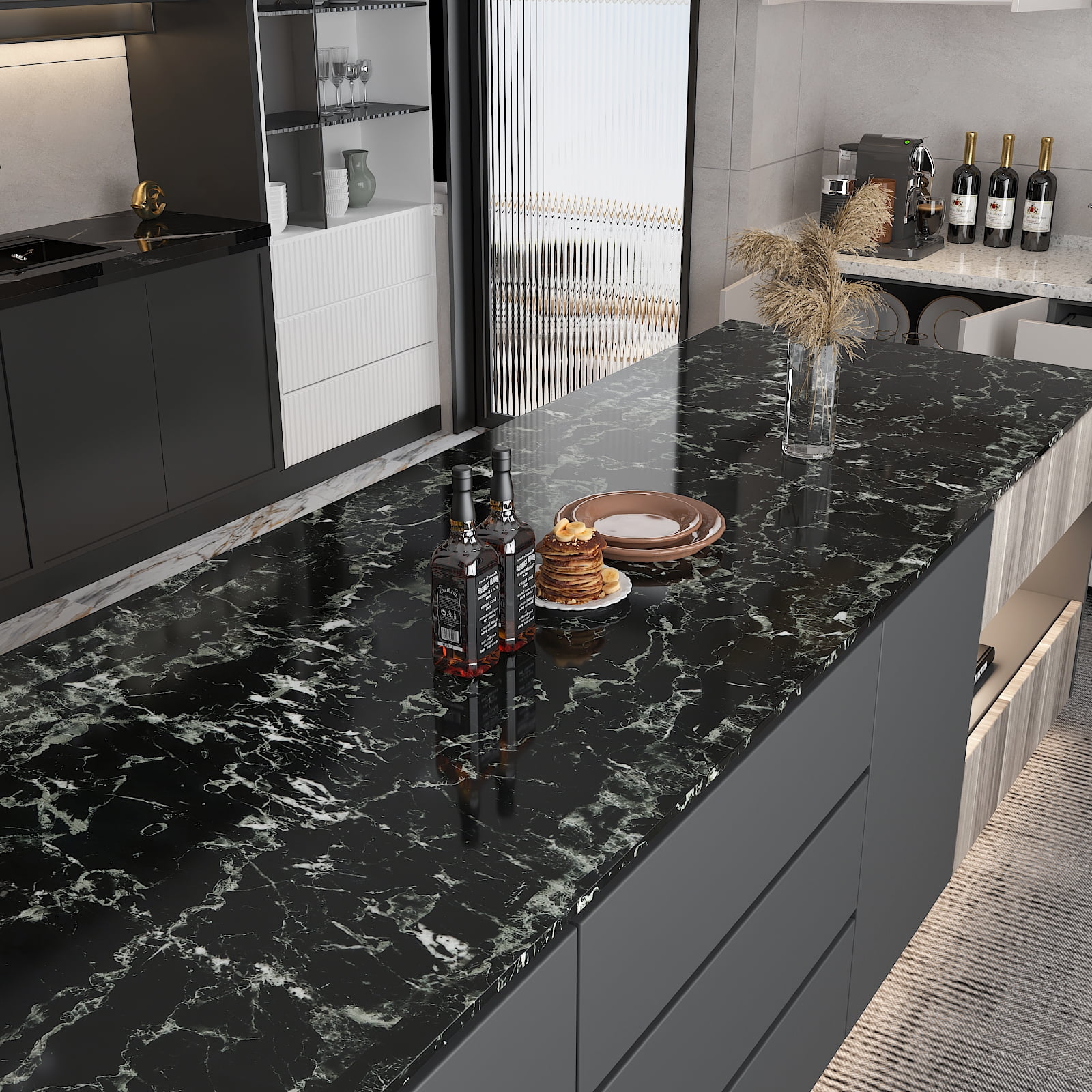 CHIHUT Black Marble Contact Paper for Countertops Waterproof 17.7"x236" Peel and Stick Marble Wallpaper for Kitchen Granite Paper Self Adhesive Wall Paper Removable Vinyl Wrap for Bathroom Cabinets