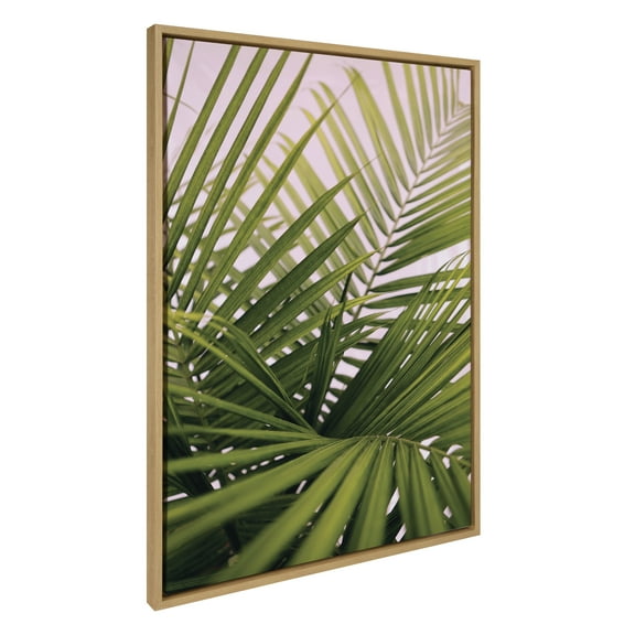Kate and Laurel Sylvie Her Majesty 2 Framed Canvas Wall Art by Alicia Bock, 28x38 Natural, Beach Palm Frond Tree Art for Wall