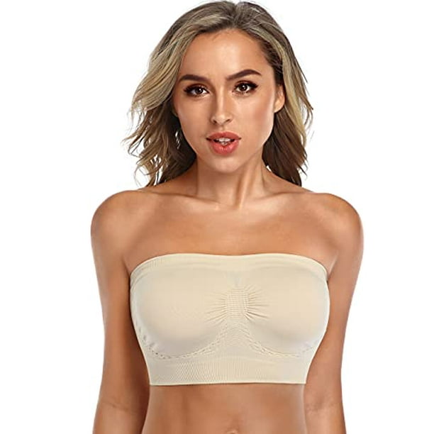 ANGOOL Strapless Comfort Wireless Bra with Slip Silicone Bandeau Bralette  Tube Top 1Pack Beige 