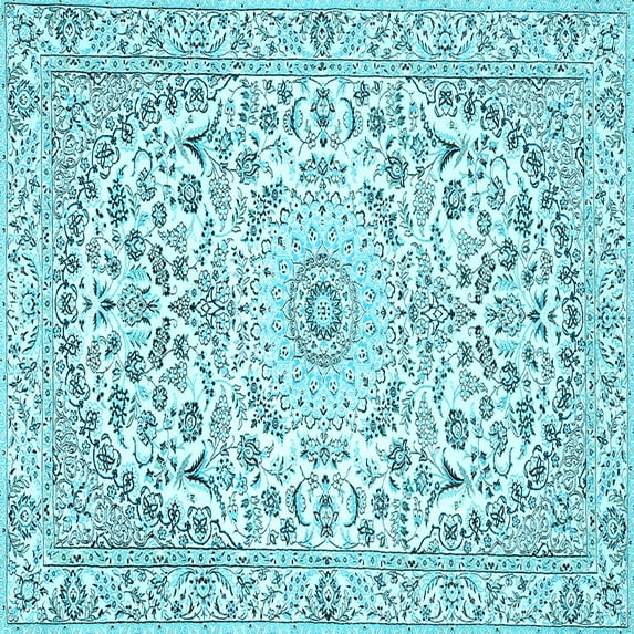 Ahgly Company Indoor Square Medallion Light Blue Traditional Area Rugs, 6' Square
