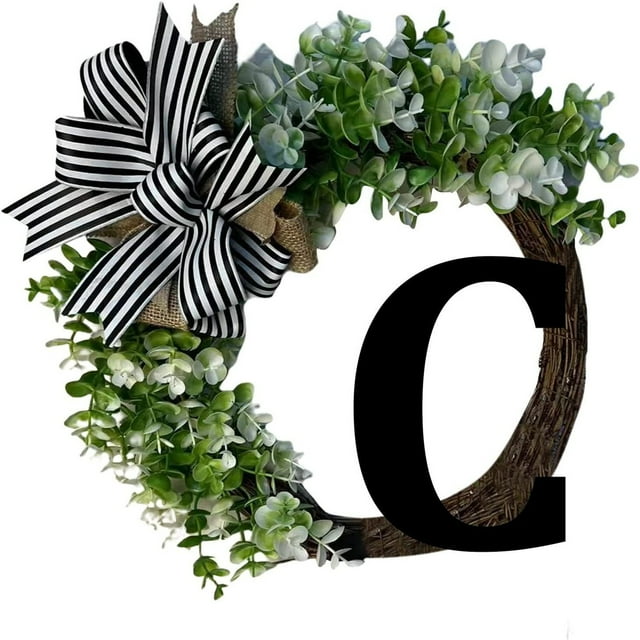 CEHVOM 26 Letters Decorative Wreath Door Hanging Home Decor Letters With Bow Knot Pendant Rattan Ring Wall Decoration Window Decoration Pendant Clearance
