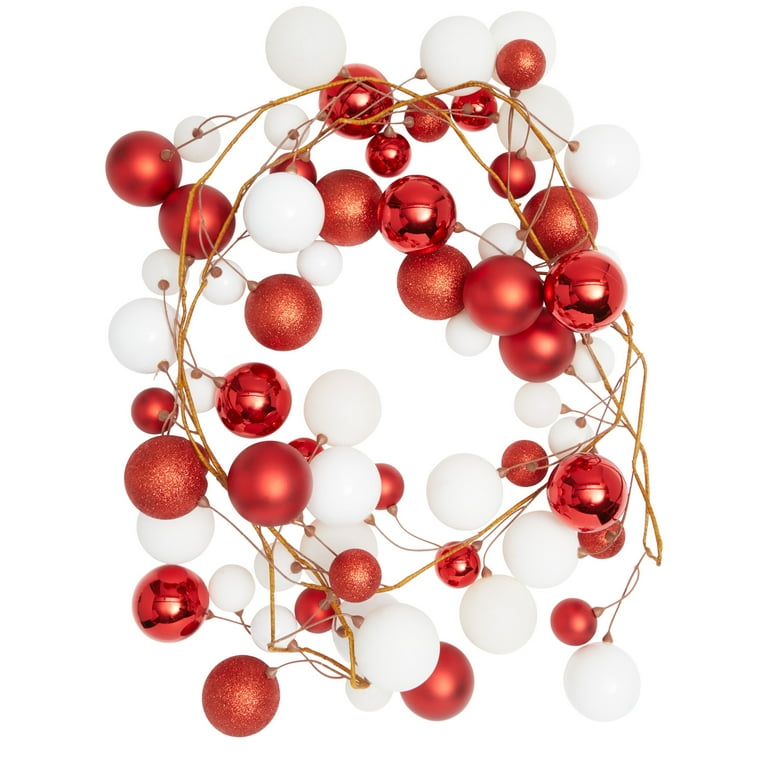 Holiday Time Shatterproof Red and White Christmas Ball Garland, 12