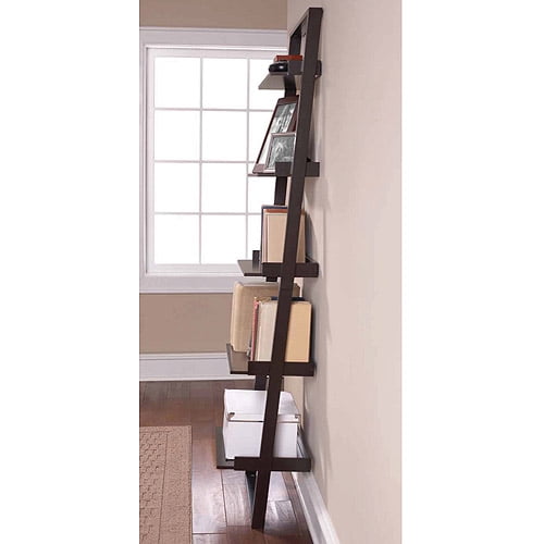 Mainstays Leaning Ladder 5-Shelf Bookcase, Espresso