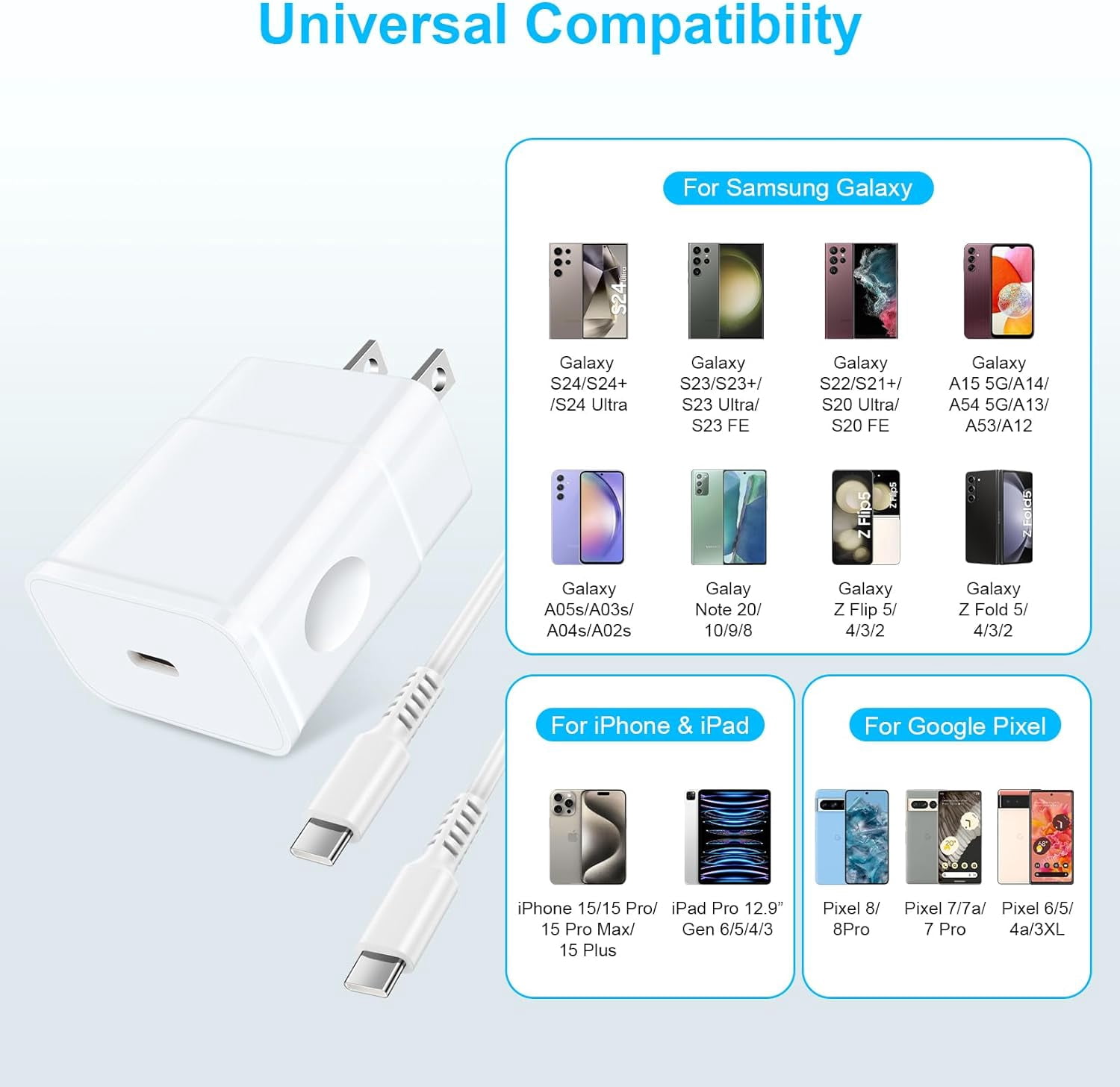 RGHJAR-25W Super Fast Charger for Samsung Galaxy A57 A37 A17 A56 5G A36 A16 A15 A14 5g A35 A55 A13 A12 A53 A54 A55 A03s S26 S25 S24 S23 S22 S21, USB C Wall Charger Fast Charging Block with 6FT Type C