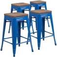 thumbnail image 2 of Flash Furniture Lily 4 Pk. 24" High Backless Blue Metal Counter Height Stool with Square Wood Seat, 2 of 13