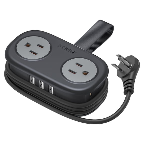 Power Strip ORICO Travel, 4 salidas, 3 puertos USB, cable de 4 pies, negro