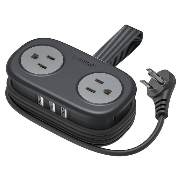 Power Strip ORICO Travel, 4 salidas, 3 puertos USB, cable de 4 pies, negro