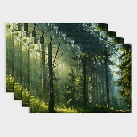 

Fenyluxe Trees Sunlight Path Linen Placemat Set of 4 for Birthday Parties Christmas Restaurants Buffets Home Decoration 18x12in