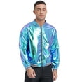 thumbnail image 3 of inlzdz Mens Shiny Metallic Bomber Jackets Zip Up Outerwear for Disco Party Blue XXL, 3 of 7
