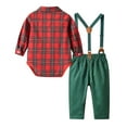 thumbnail image 4 of Kids Boy Red Festive 3-Piece Tartan Plaid Onesie with Suspender Pants & Bow Tie - 100% Cotton, 3 Months to 3 Years (3M-3Y),Size 1 Tear, 4 of 8