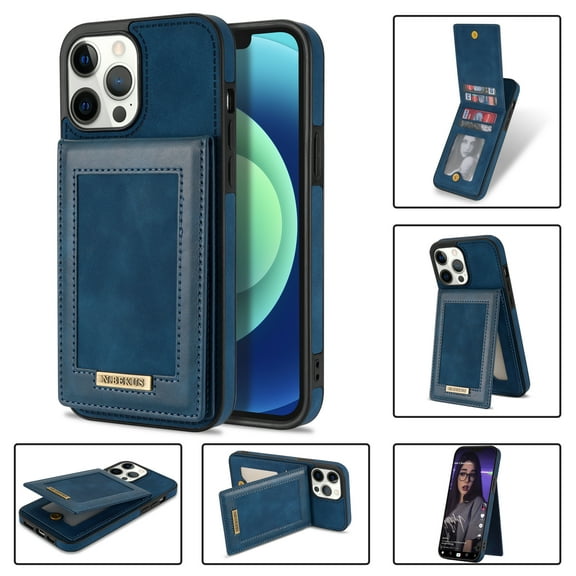 Dteck Leather Wallet Case for iPhone 13 Pro with RFID Blocking Card Slots Magnetic Button Kickstand Function Business Style Men Women Case For iPhone 13 Pro,Blue