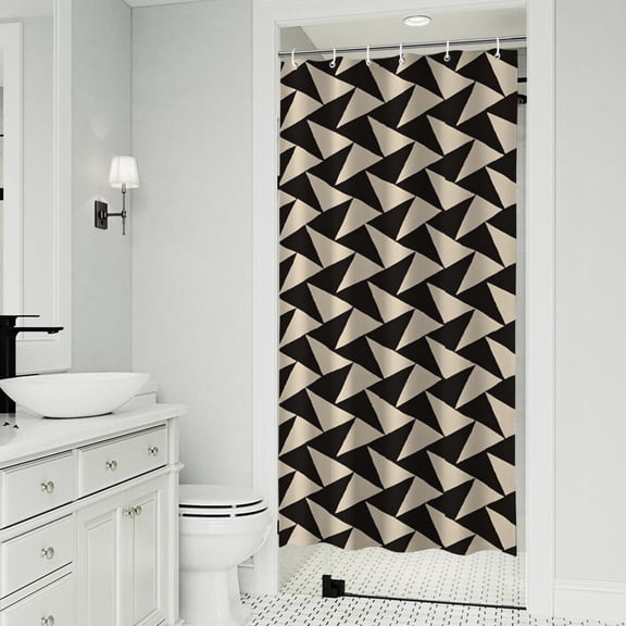 Black Beige Chevron Pattern Shower Curtain 36"x72" ,Bathroom Decorative Shower Curtains Set with 12 Hooks,Modern Waterproof Washable Shower Curtain