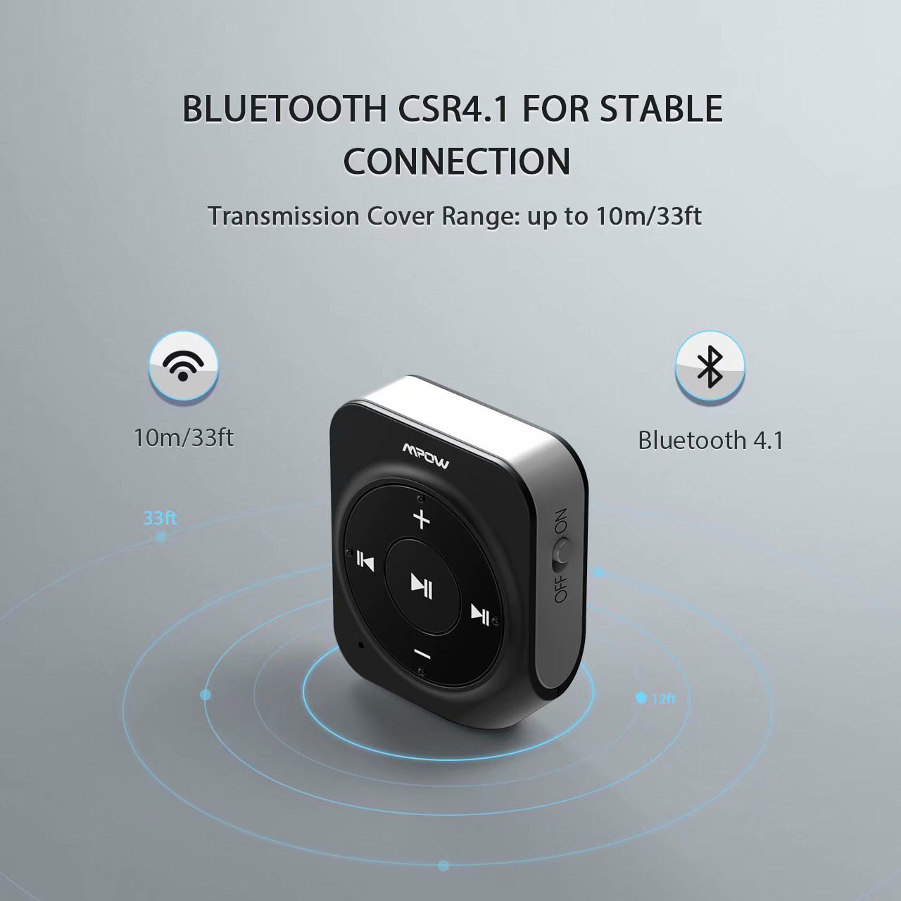 Mpow Bluetooth 4.1 Receiver Portable Wireless Audio Adapter with 15 Hours of Service