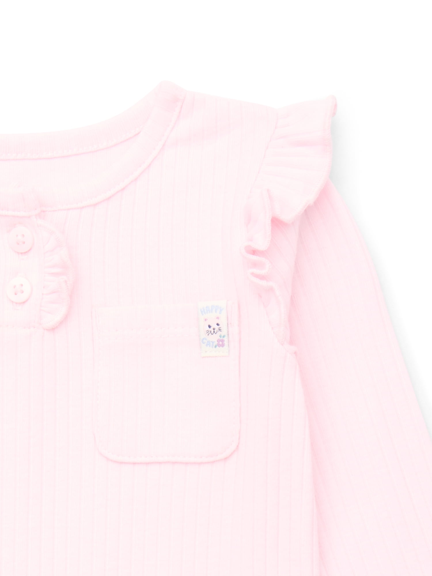 Garanimals Baby Girl Henley Bodysuit with Front Pocket and Long Sleeves, Sizes 0-24 Months
