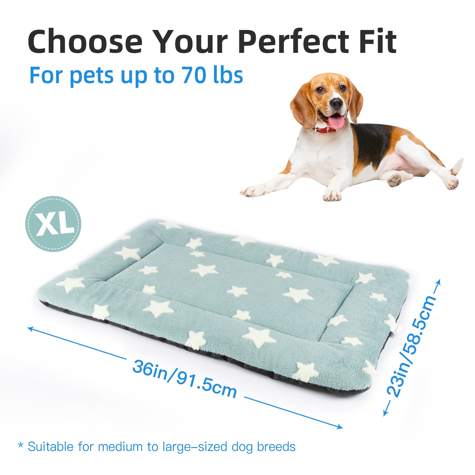 Dog Crate Mats with Non Slip Bottom Washable Dog Bed for Cage Soft Dog Crate Pad with Star Pattern, Blue, 36*23