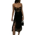thumbnail image 4 of Gzhioc Women's Summer Slip Dress, Lace Patchwork Sheer Spaghetti Strap Slit Hem Bodycon Mid-Length Dress for Party Club,S/M/L, 4 of 9