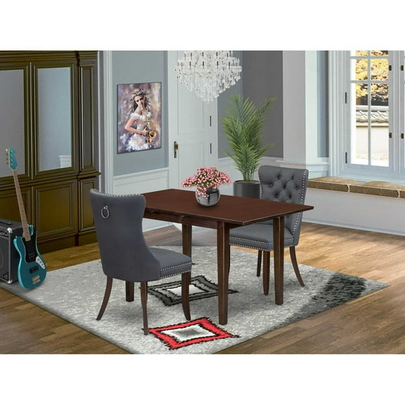 3 Piece Dinette Set - Kitchen Table with Chairs, Rectangle Dining Table, Upholstered Dining Chairs, Mahogany Finish