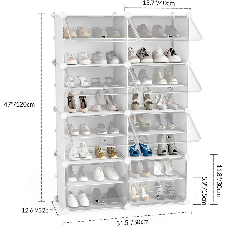  UNZIPE Shoe Rack Organizer, 4 Cube 8 Tier Covered Storage  Cabinet 16 Pairs Freestanding DIY Shelves Plastic Shoes for Closet Entryway  Hallway Bedroom or Garage, White : Home & Kitchen