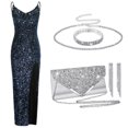 thumbnail image 5 of 2024 nuevo vestido de fiesta elegante de verano para mujer con abertura sólida vestido largo informal con lentejuelas y cuello en V y hombros descubiertos hasta el suelo, 5 of 5