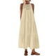 thumbnail image 1 of Vestido de Verano de Color Sólido Suelto Cuello Redondo, Imitación de Algodón Ligero de Moda para Mujeres, 1 of 9