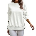 thumbnail image 2 of Ediodpoh Womens Sweatshirts Casual Round Neck Split Hem Button Detail Pullover for Everyday Wear Outing and Light Sports Early Autumn White S, 2 of 7