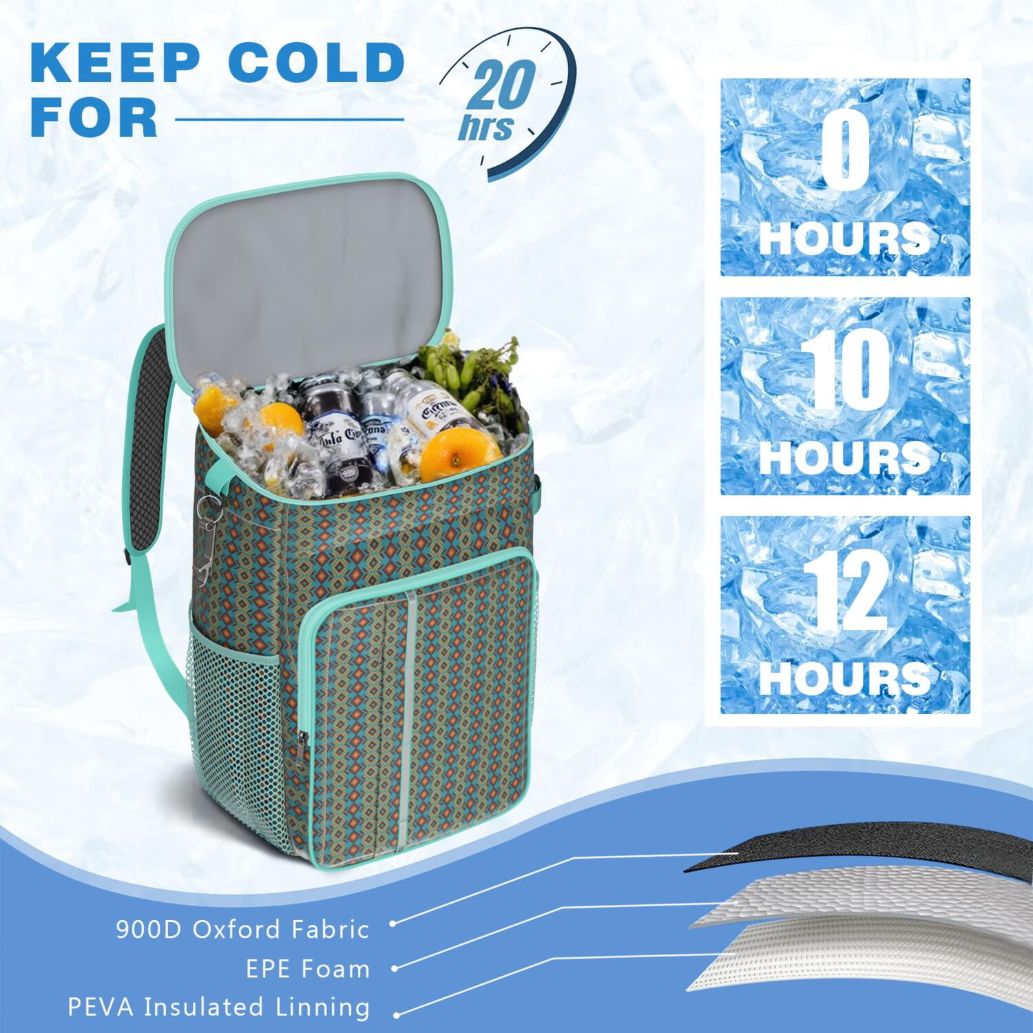 Travel Cooler Bag - Boho Bohemia Pioneer Flower Geometric Line Art Camping Beer Cooler Backpack with Bottle Opener- Waterproof Insulated Picnic Backpacks - Cooler Bag for Beach