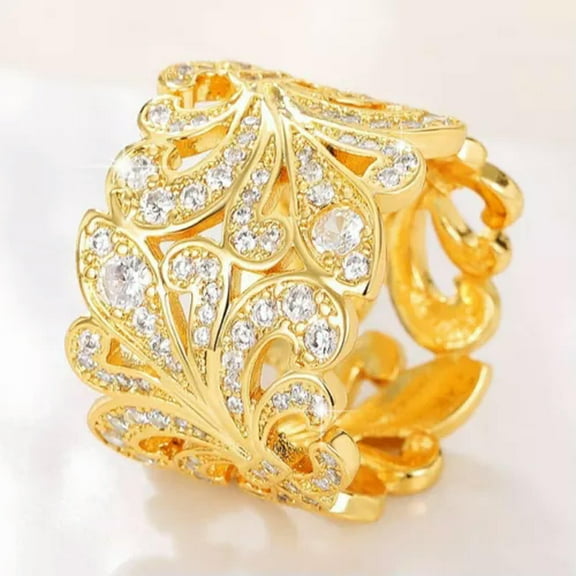 EOEMY Elegant 18K Yellow Gold Plated Rings Cubic Zirconia Women Wedding Gift Size 6-10-7-Q107