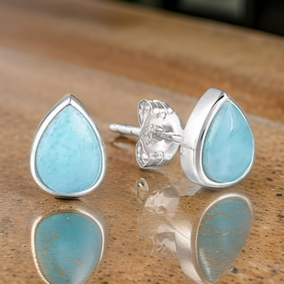 Genuine Blue Larimar Everyday Studs Earrings 925 Sterling Silver Jewelry for Women