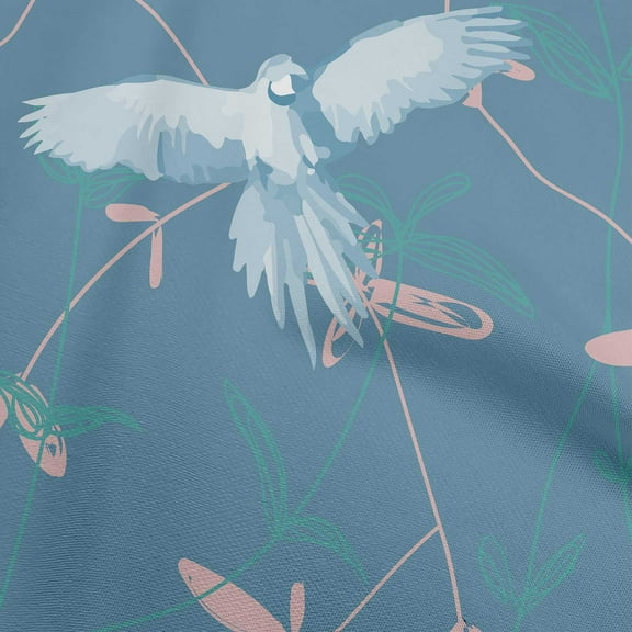 oneOone Polyester Spandex Teal Blue Fabric Tropical Parrot With Leaves Quilting Supplies Print Sewing Fabric By The Yard 56 Inch Wide