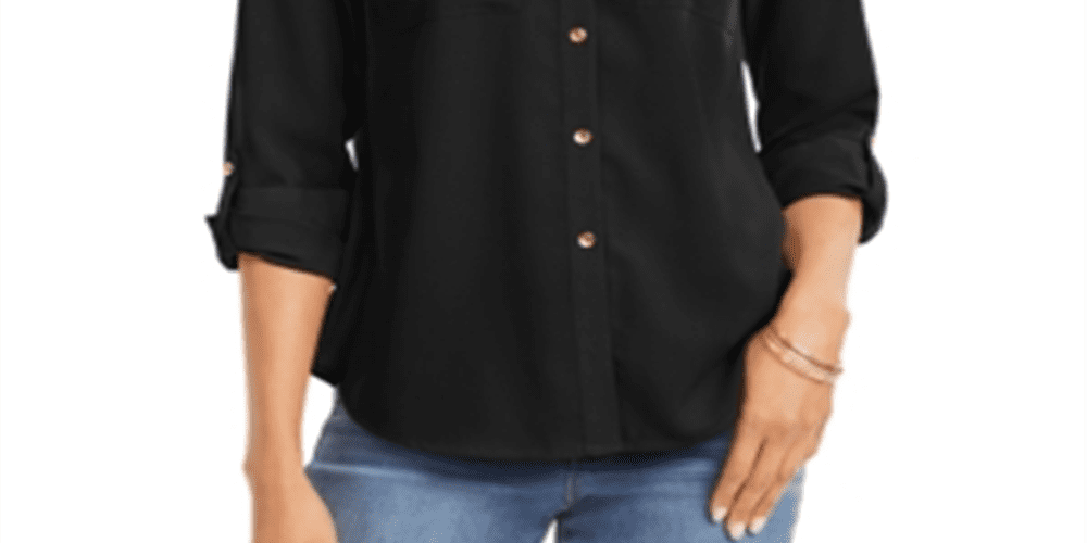 petite black button down shirt