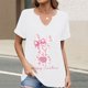 thumbnail image 2 of Corto para las Mujeres Casual Verano 2025 Pascua Impresión V-Cuello Camiseta, Ligero 95% Poliéster 5% Spandex Top para Toda la Temporada Hogar Y Diario, 2 of 7