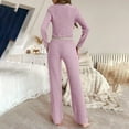 thumbnail image 4 of VISALY Two Piece Pajama Set Button Down Pajamas Ribbed Pajama Sets V Neck Long Sleeve Sleepwear Wide Leg Pants Soft Loungewear Matching Set Comfy Outfits Purple Xl, 4 of 7