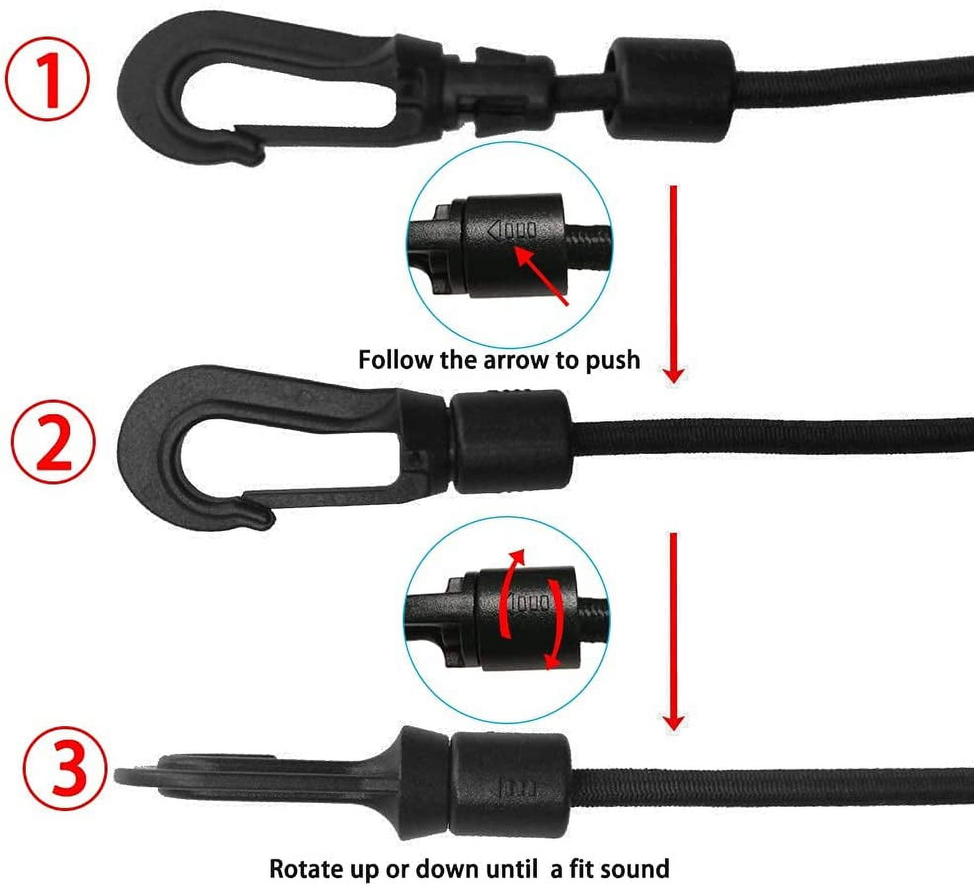 1/4" Elastic Bungee Cord Kayak Stretch String Shock Cords Rope with Bungee Shock Cord Hooks for Kayak Boat Camping Accessories Indoor&Outdoor Activities (20 Hook & 52.50 Ft Cord)