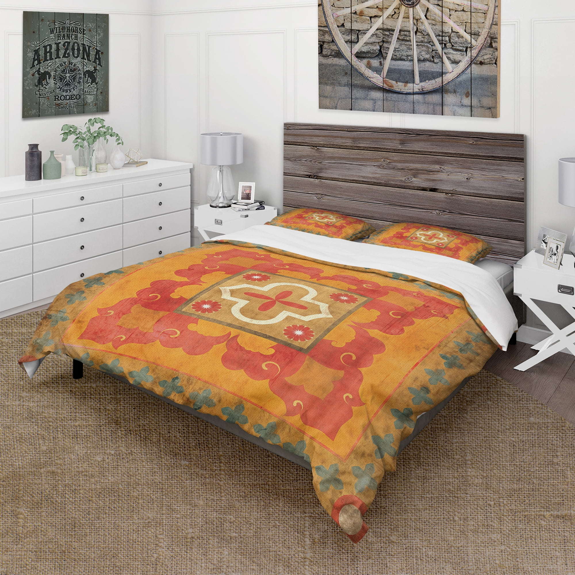 Designart 'Moroccan Orange Tiles Collage III' Bohemian & Eclectic Duvet Cover Set