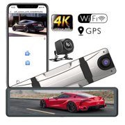 4K Streaming Rear View Mirror Dash Cam with 12 Inch Full Screen, Front and Rear Dual Recording, WiFi GPS Navigation, Mirror Monitor with Backup Camera