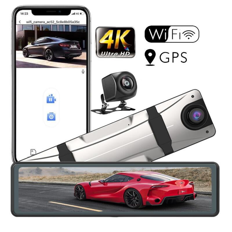 4K Streaming Rear View Mirror Dash Cam with 12 Inch Full Screen, Front and Rear Dual Recording, WiFi GPS Navigation, Mirror Monitor with Backup Camera