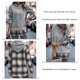 thumbnail image 5 of Sudaderas con capucha para mujer con cordón a cuadros y empalme con hombros caídos y manga informal para otoño invierno gris M, 5 of 6