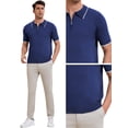 thumbnail image 5 of DARING DIVA Men's Formal Short Sleeved Zipper Slim Fit Classic Polo Shirts XL Navy Blue, 5 of 5