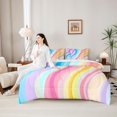 thumbnail image 4 of Castle Fairy Smooth Pastel Fluid Swirl 7-Piece Twin Bedding,Soft Gradient Ribbon Abstract Tile Bedding Comforter Set,Pink Sky,Reversible, 4 of 7