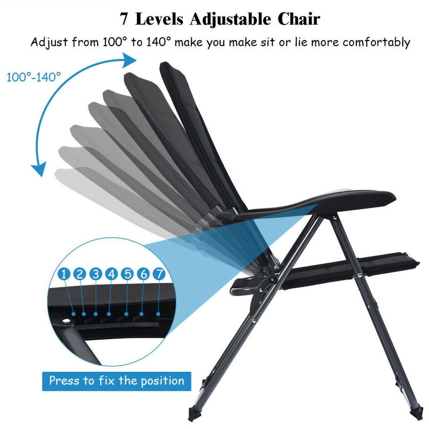 Aimee Lii Set of 4 Patio Folding Chairs with Adjustable Backrest, Outdoor Patio Set, Black