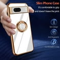 thumbnail image 6 of Compatible with Google Pixel 7 5g Cell Phone Case Ultra Slim Thin with 360°Finger Ring Stand Metal Electroplated Soft TPU Frame Full Body Shock-Absorption Bumper Hard Back Mobile Cover-White, 6 of 7
